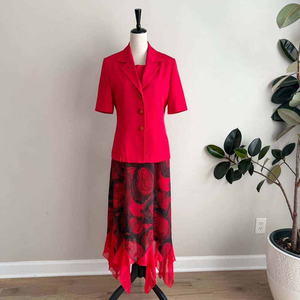 Vintage Red Blazer And Dress 2-Piece Set